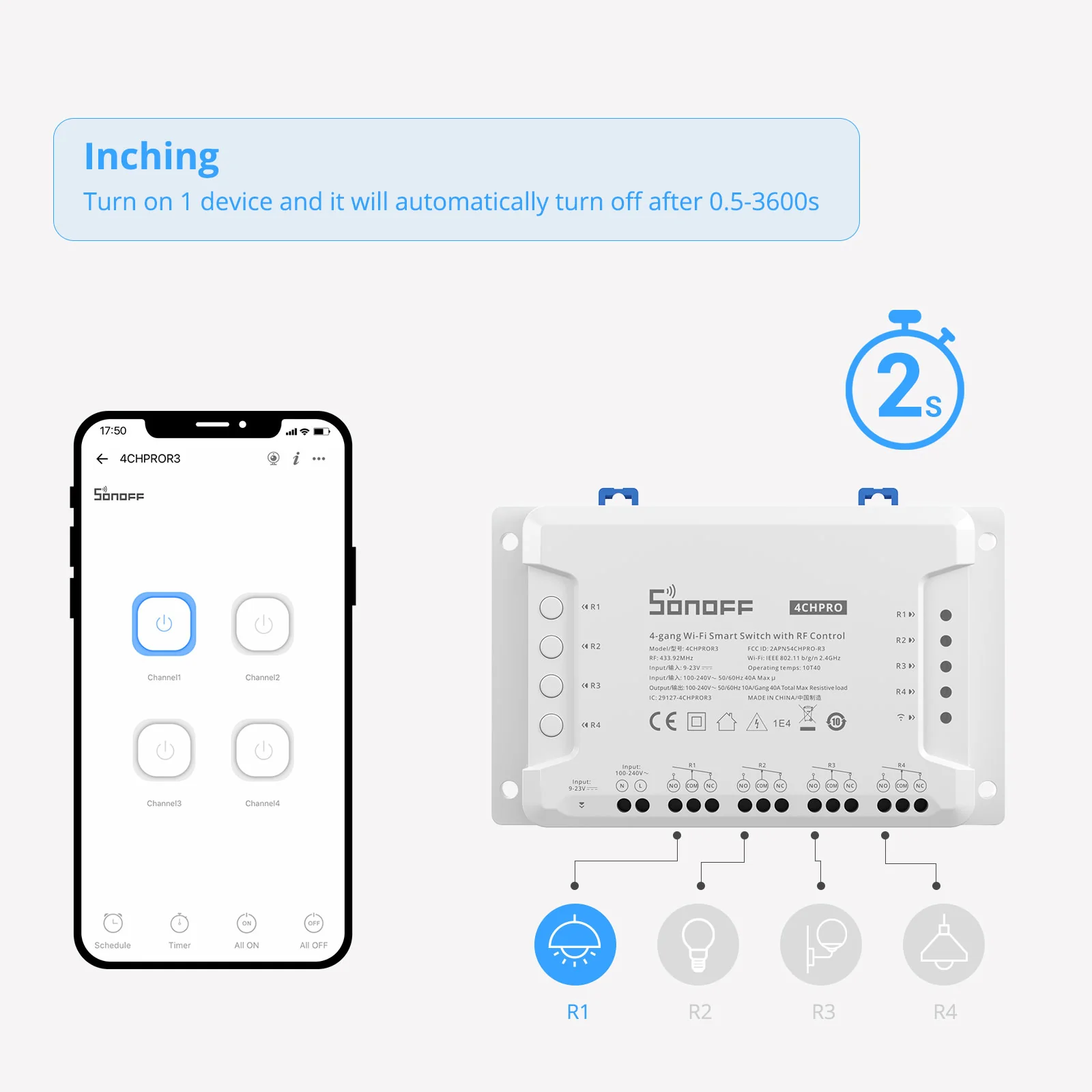 SONOFF 4CHR3 & 4CHPROR3 4-gang Wi-Fi Smart Switch with RF Control - Image 7