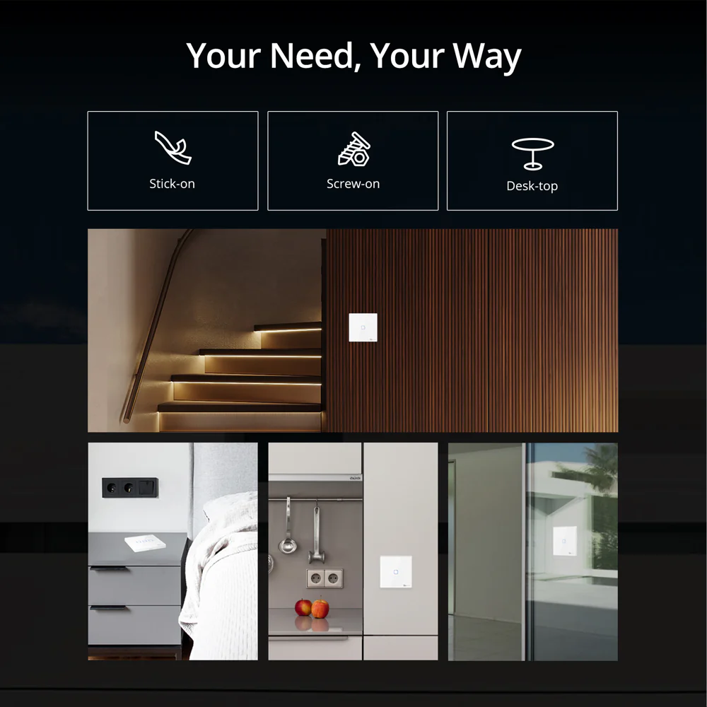 SONOFF T2EU-RF – Wall Panel Sticky 433MHz Wireless RF Remote 1-3 Gang - Image 4