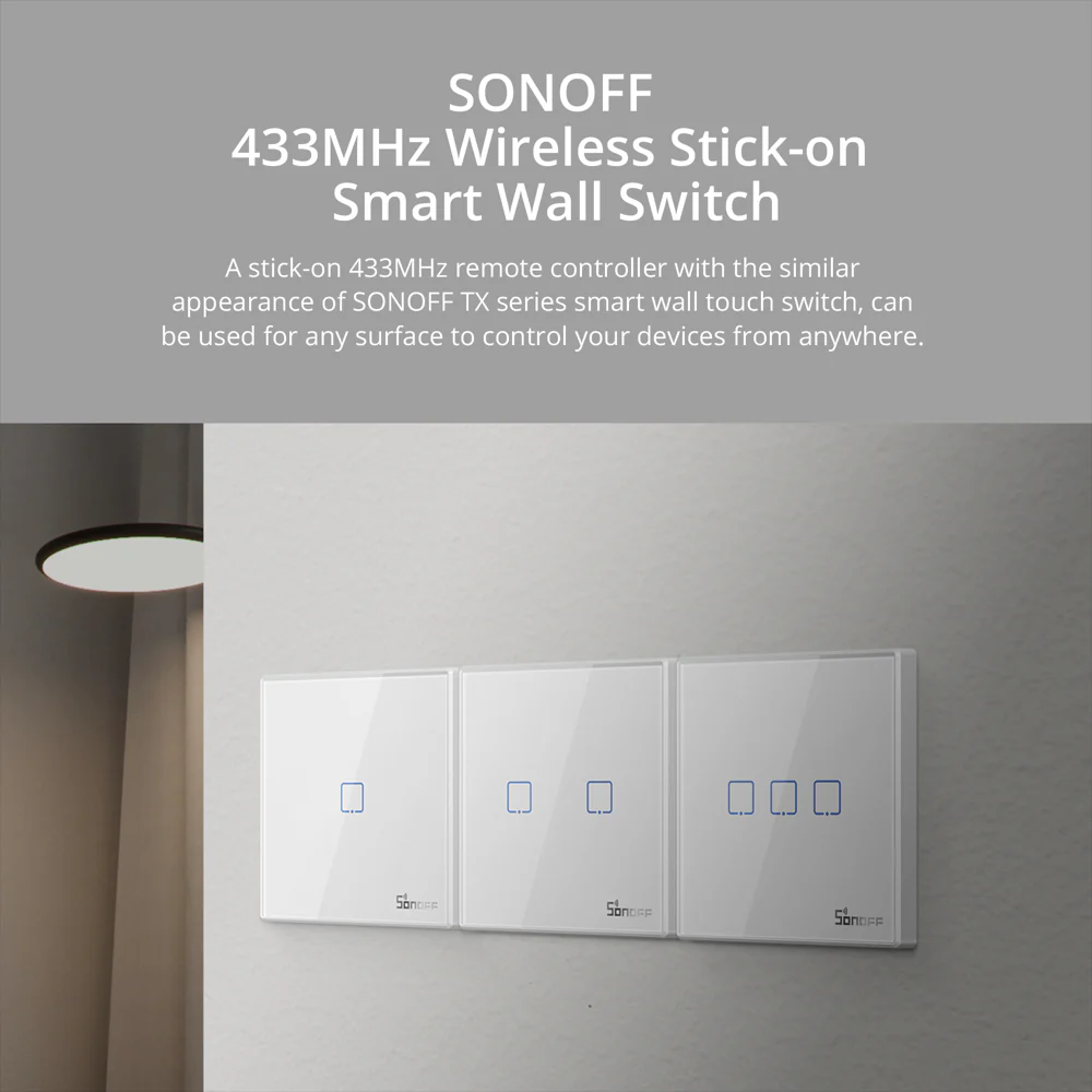 SONOFF T2EU-RF – Wall Panel Sticky 433MHz Wireless RF Remote 1-3 Gang - Image 6